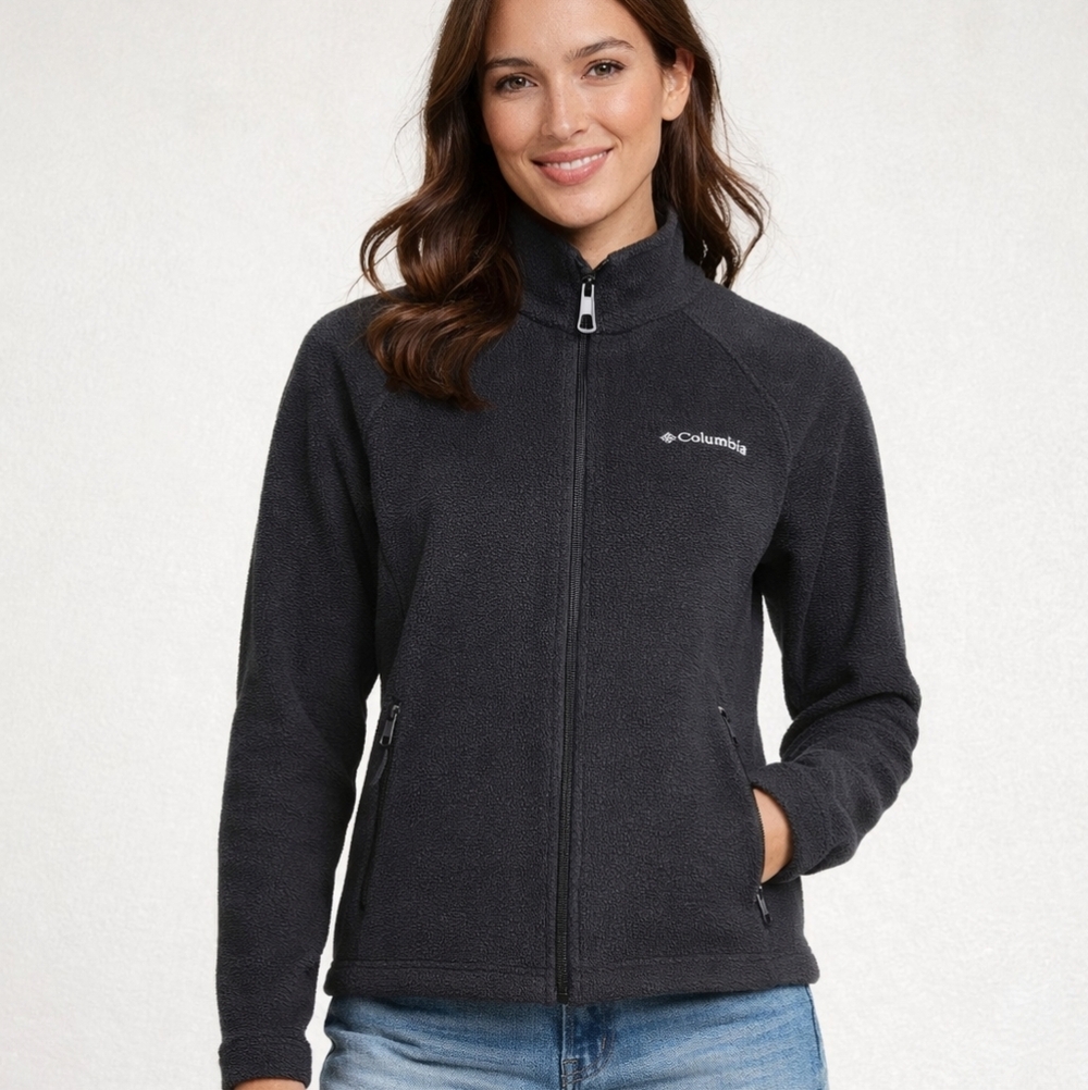 Columbia Black Zip Front Fleece Sweatshirt Sz M Goepcore  Activewear Outdoor